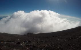 Clouds billowing on the slopes of Mount Fuji