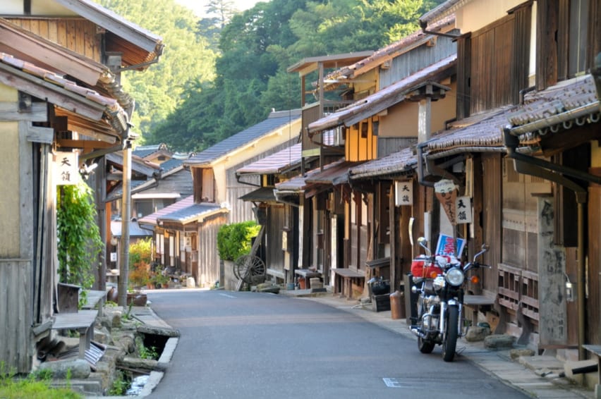 Street lined with cafes and restaurants in Omori Town