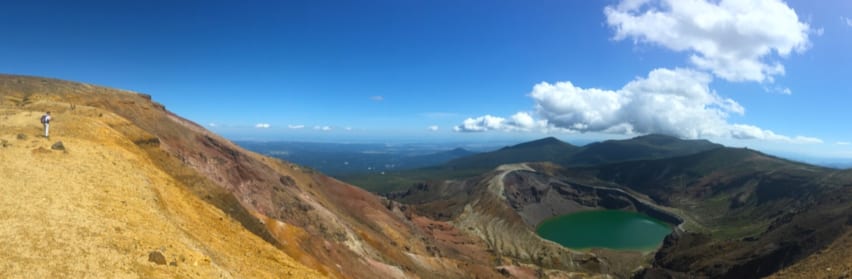 Panorama view of crater lake and mountainside