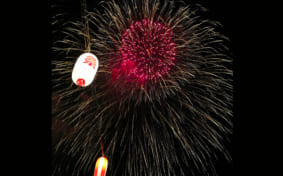 Fireworks and Japanese lantern